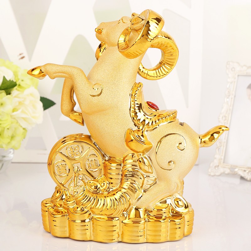 三维工匠金萌羊存钱罐大号陶瓷储钱罐生肖羊年礼品摆件十二生肖金羊