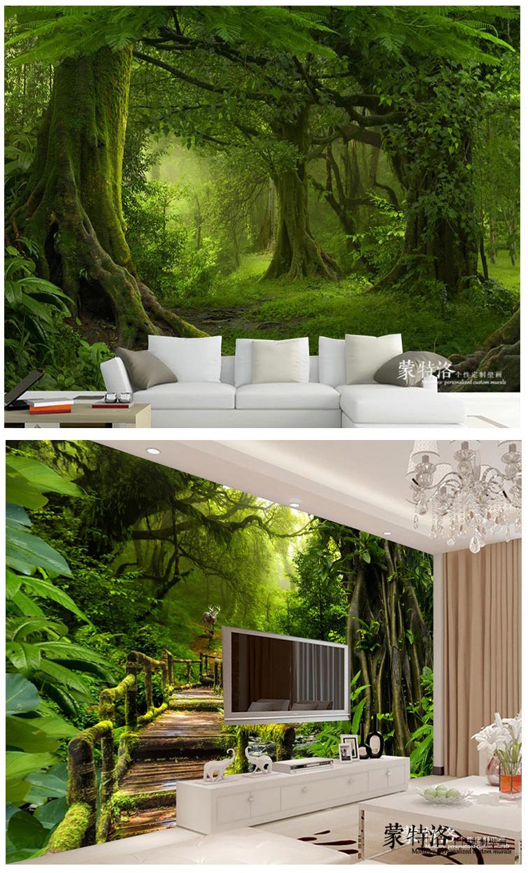 3d立体大自然森林风景壁纸8d客厅电视背景墙纸沙影视墙装饰壁画