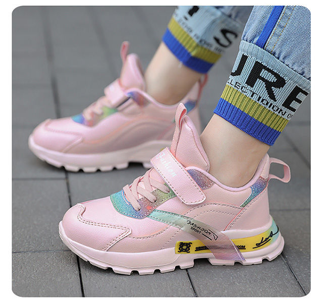 女童运动鞋全皮面2021年新款春季透气防水女孩跑步鞋abc儿童鞋女