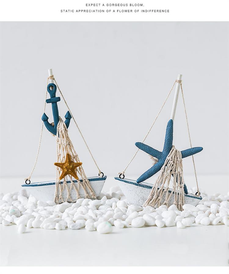 地中海帆船模型一帆风顺船创意桌面摆件摆设木质小木船装饰工艺品舵手