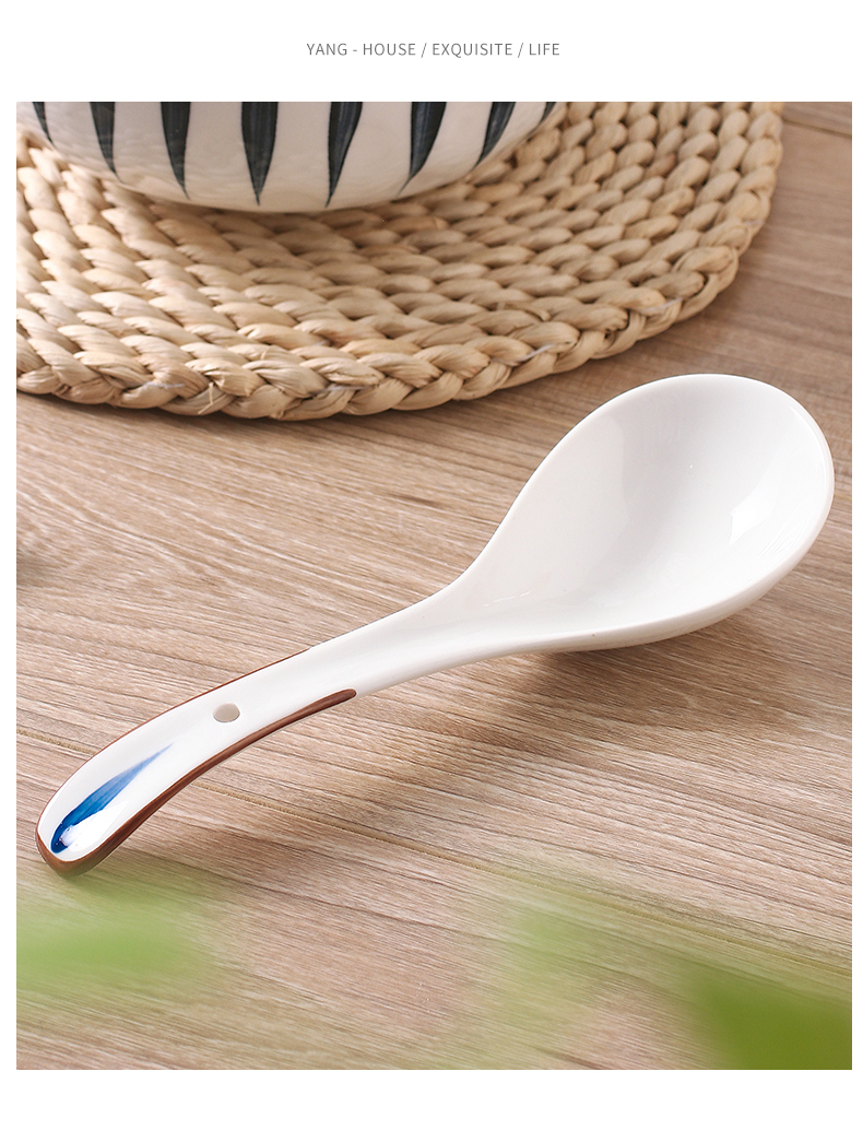 haoyangdao日式手绘陶瓷长柄大汤勺家用喝汤勺子网红汤匙加厚瓢羹调羹