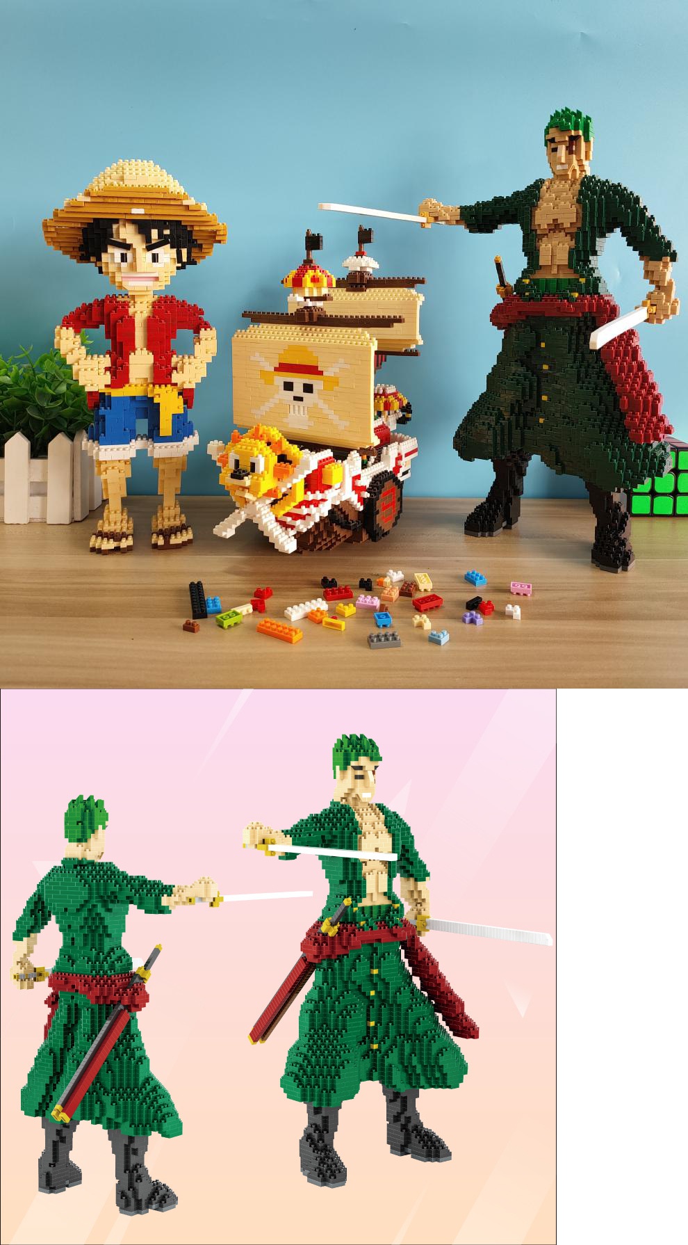 海贼王路飞索隆积木成人减压高难度拼插微小颗粒拼装玩具兼容乐高