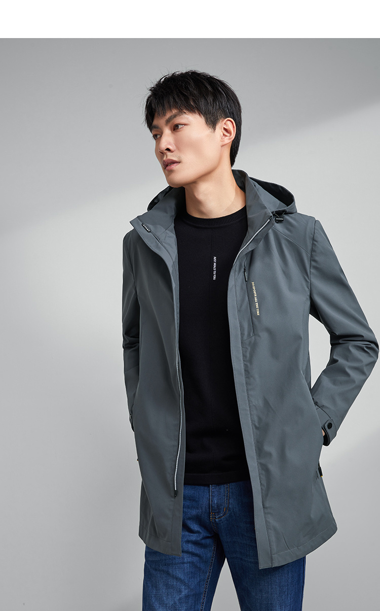 hla海澜之家男装简约净色夹克2020春季中长款挺括连帽外套男hwjad1q00