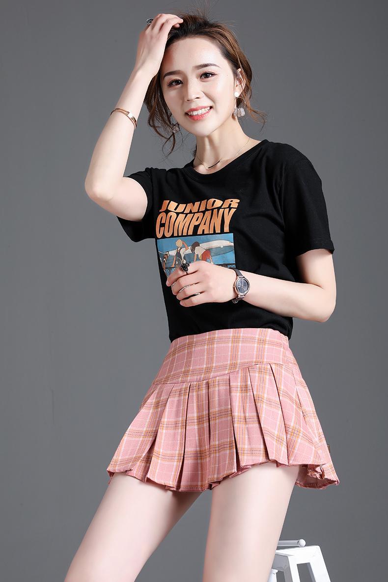 超短裙女格子百褶裙学生高腰迷你半身无安全裤内衬矮个子小裙子夏粉色