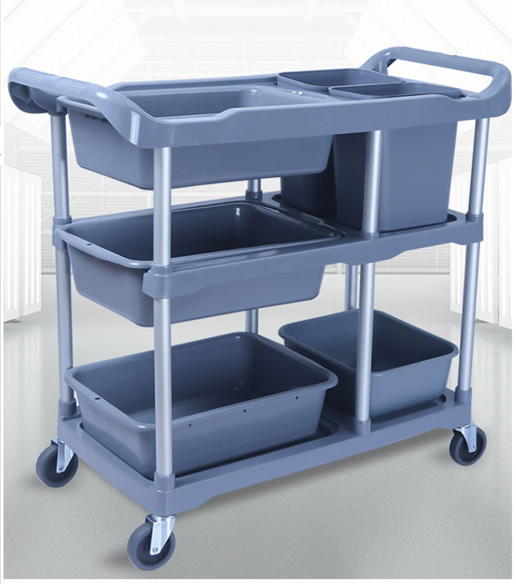 酒店餐车三层推车收撤餐车收碗车带垃圾桶多功能塑料餐厅饭店推车餐车