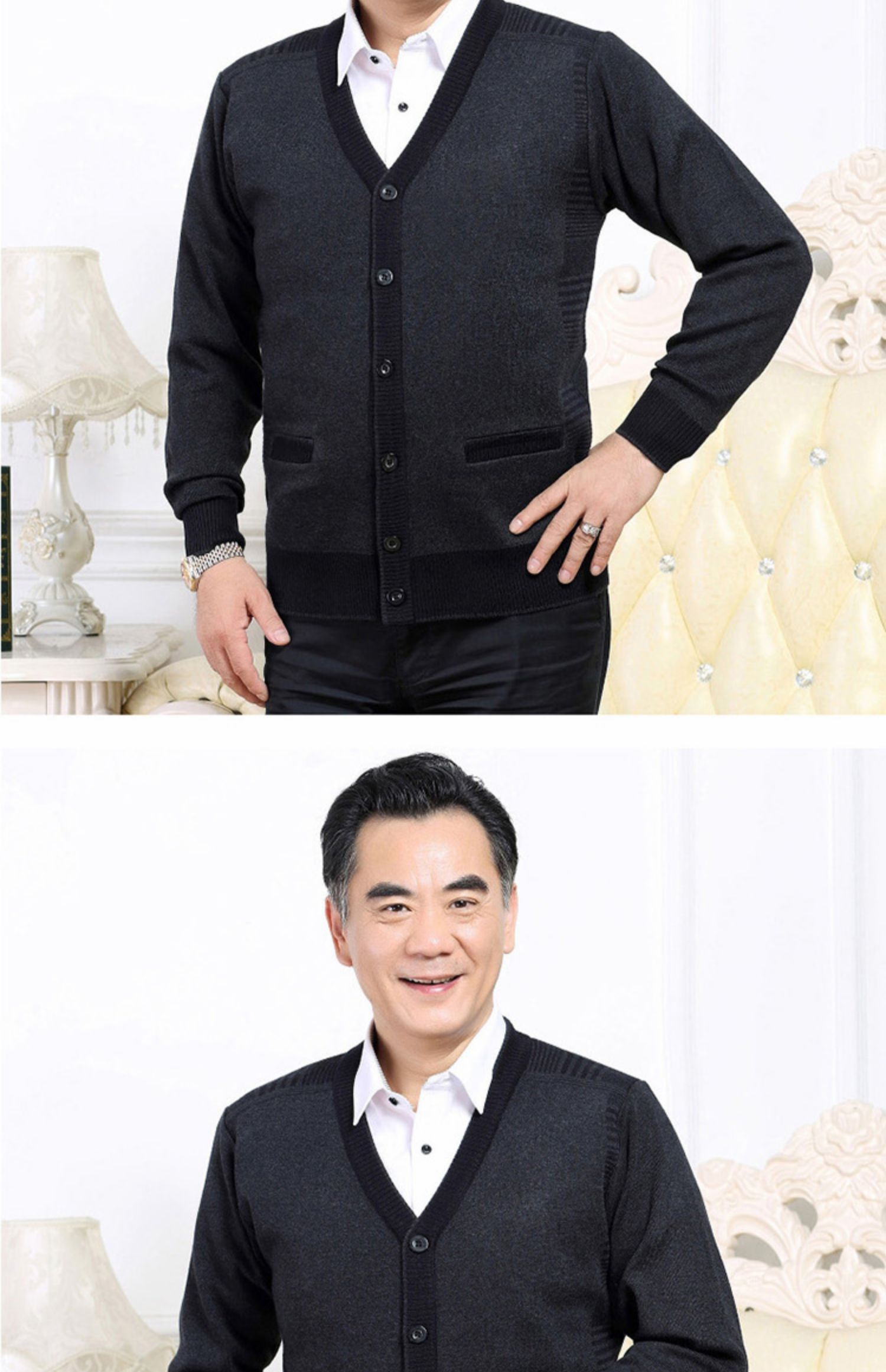 老人头2020中老年男士羊毛衫爸爸秋冬v领针织衫老人爷爷毛衣开衫父亲