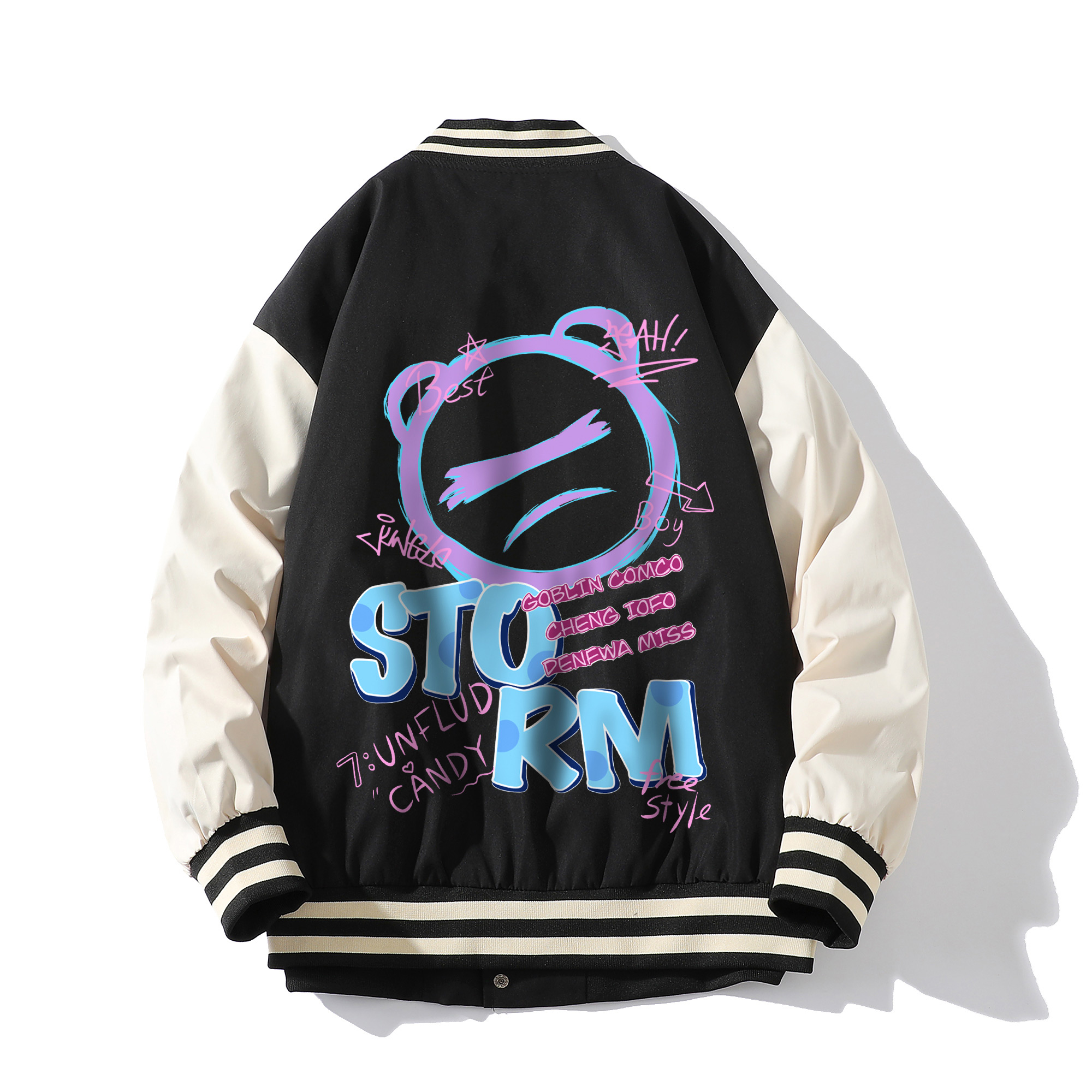 debrand涂鸦棒球服外套男春秋设计感小众夹克衫韩版潮流拼接外套