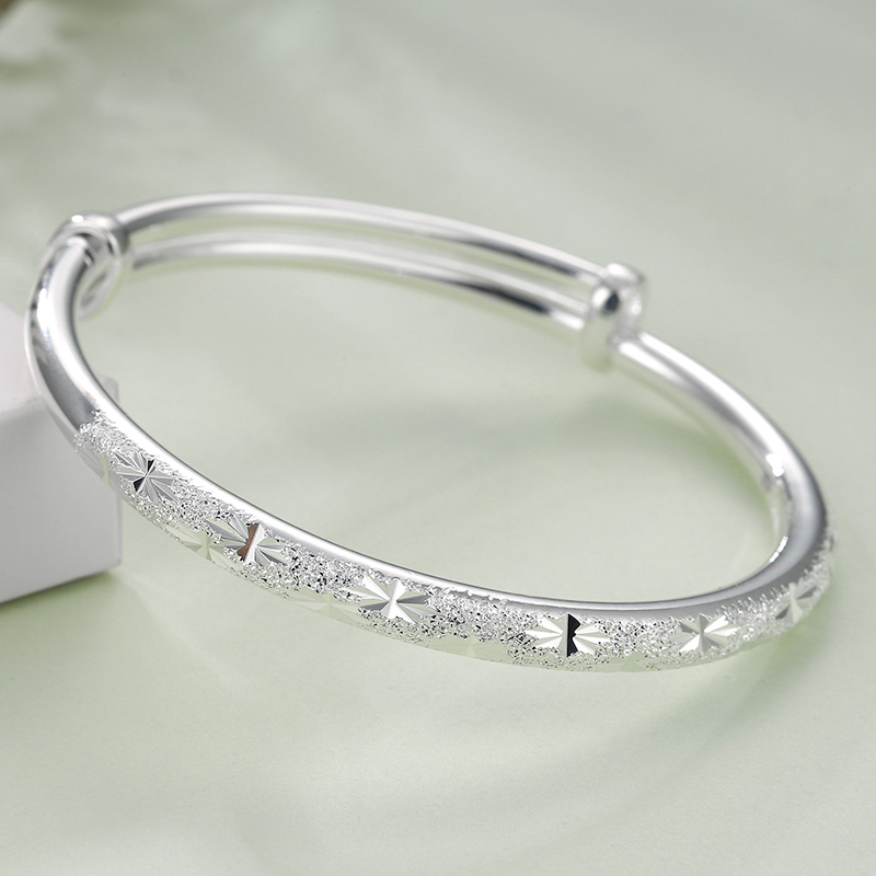 金大福kingtaifook999足银手镯女士满天星银手镯简约可调节定价送恋人