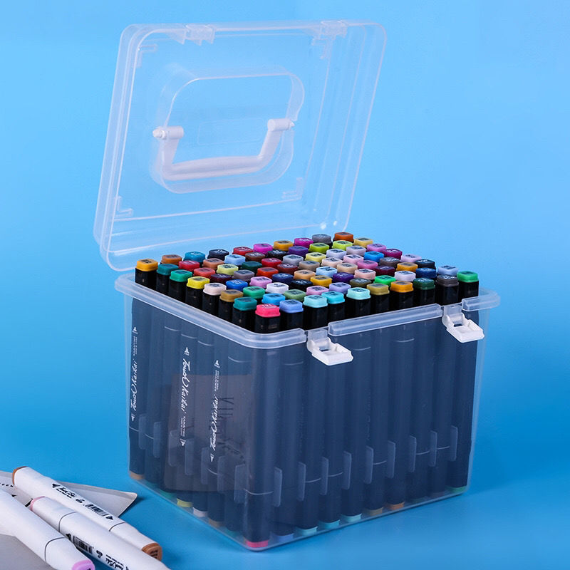 12支装马克笔塑料盒马克笔收纳储存盒80支60支24支隔层盒笔盒展示盒