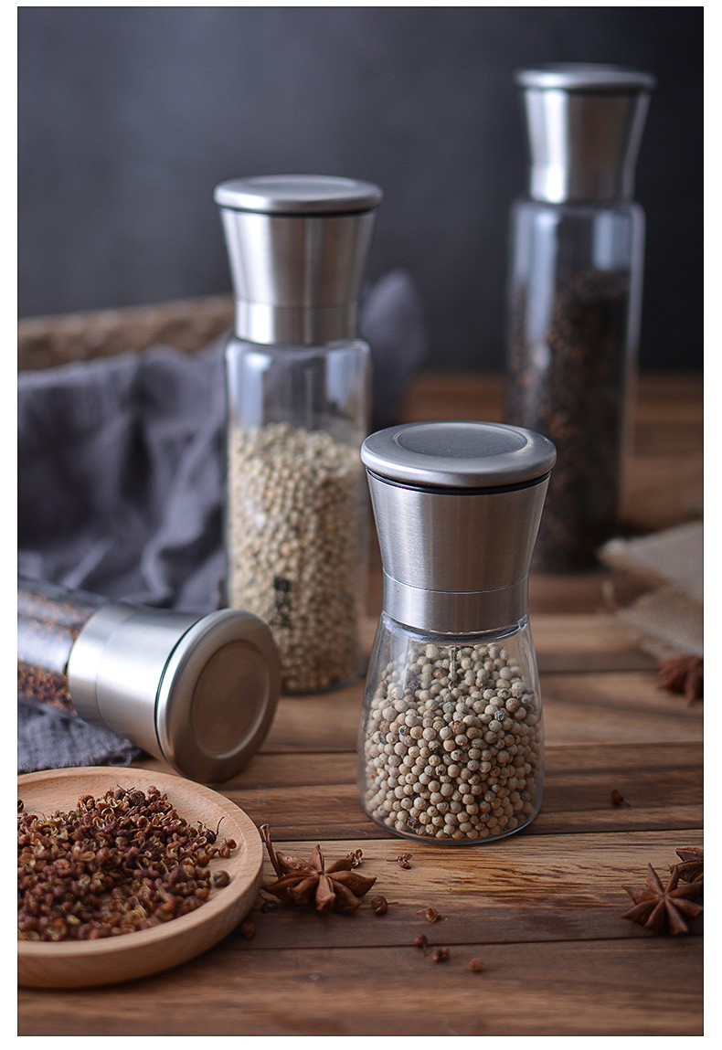 2个装家用手动胡椒研磨器黑白胡椒颗粒海盐磨粉调料瓶厨房小工具