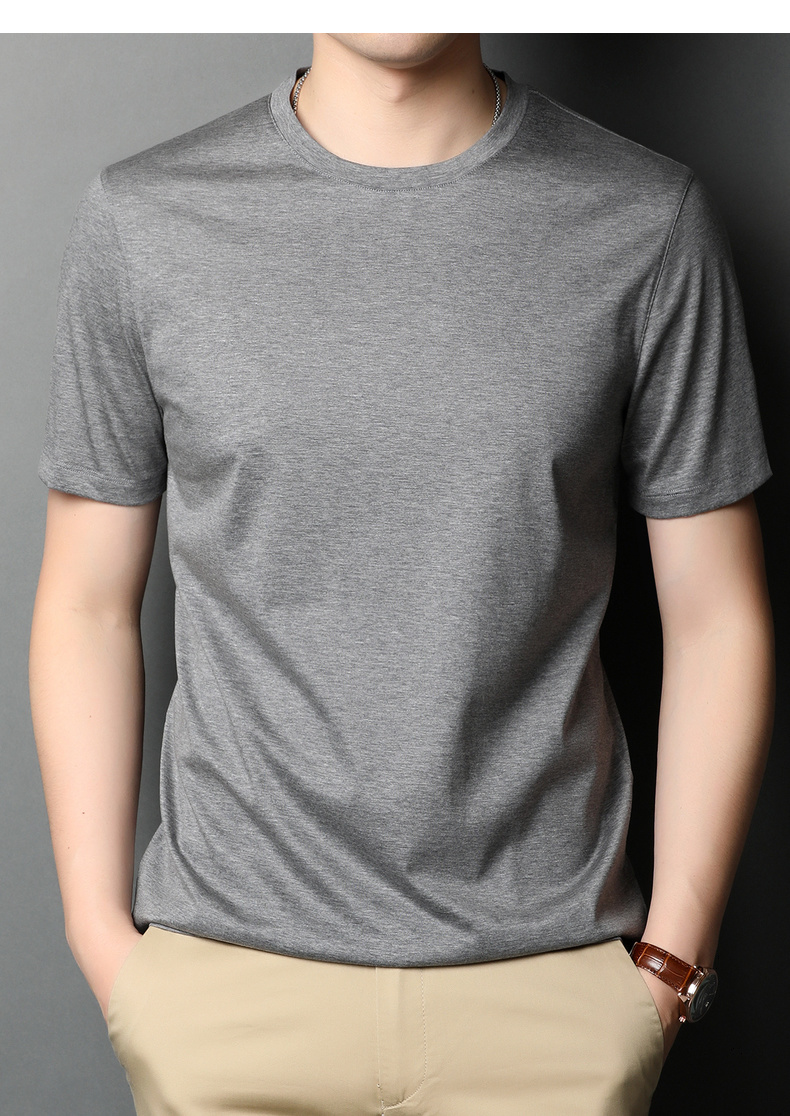 恒源祥男士纯色圆领短袖t恤衫夏季新款含桑蚕丝休闲体恤衫潮