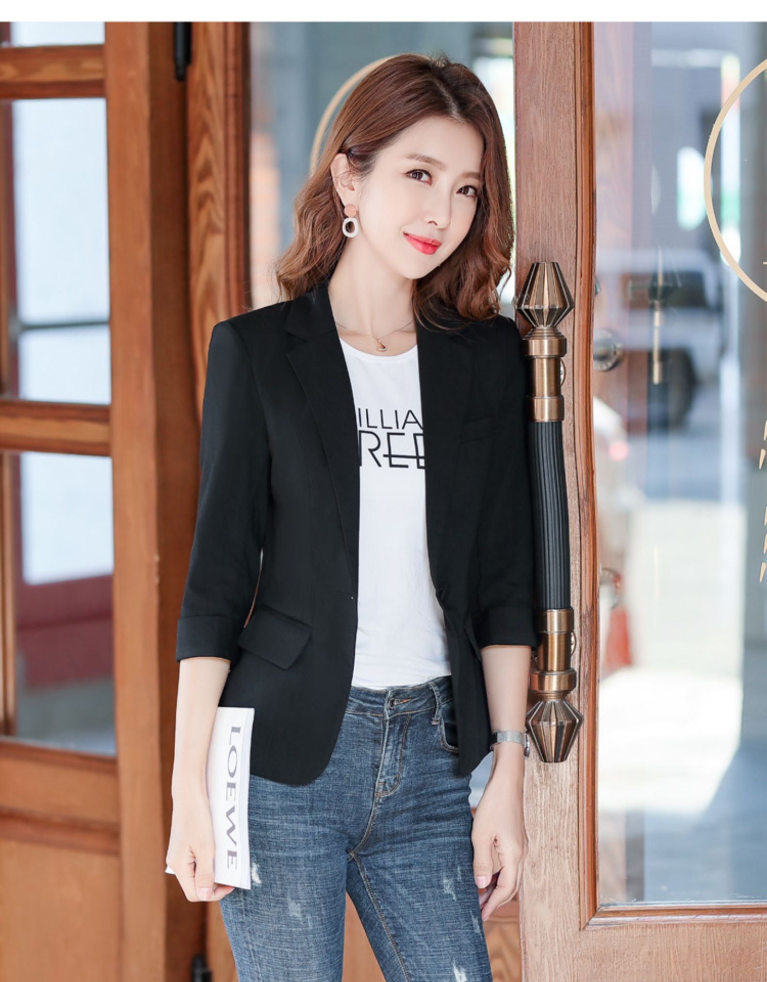 2020春夏新款小个子棉麻七分袖小西装外套女韩版修身休闲短款西服