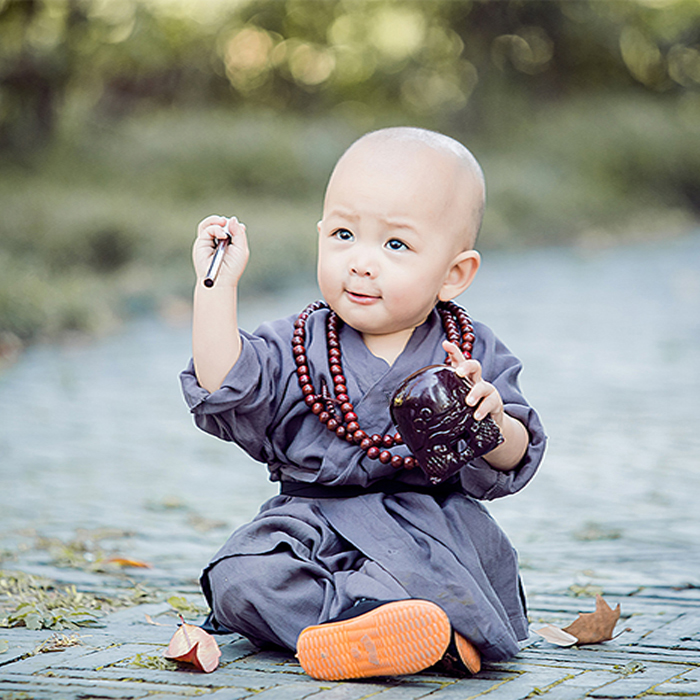 小和尚衣服儿童摄影服装宝宝秋季衣服男1一3岁套装古装演出中国风