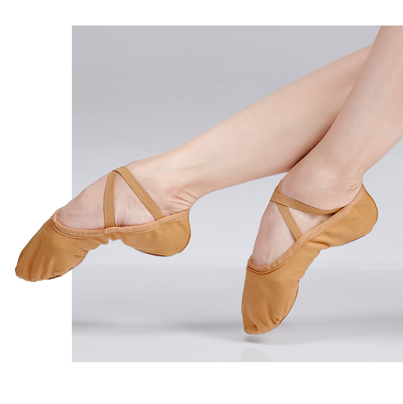 舞蹈鞋免系带女软底练功鞋显脚背形体专业芭蕾舞鞋猫爪驼色跳舞鞋m2