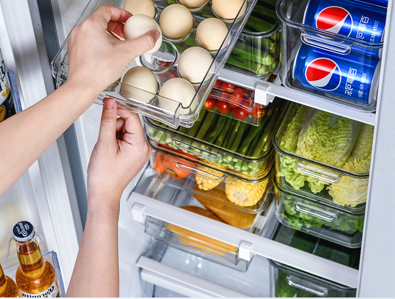 悬挂式冰箱收纳盒抽屉式鸡蛋食品级储存器透明冷冻整理盒保鲜盒 jing