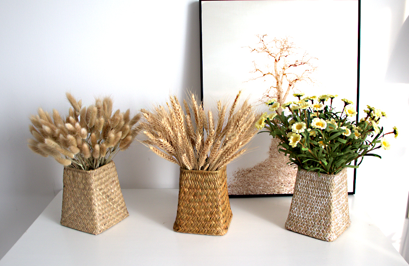 复古北欧手工编织花瓶编藤编客厅装饰花篮干花花瓶花器花筒花盆封后