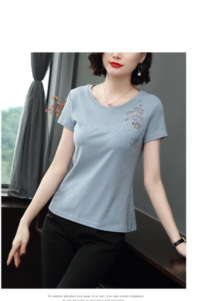 YIBUSHENG棉短袖T恤女夏季宽松显瘦时尚中年30-40岁妈妈装上衣夏天汗衫潮