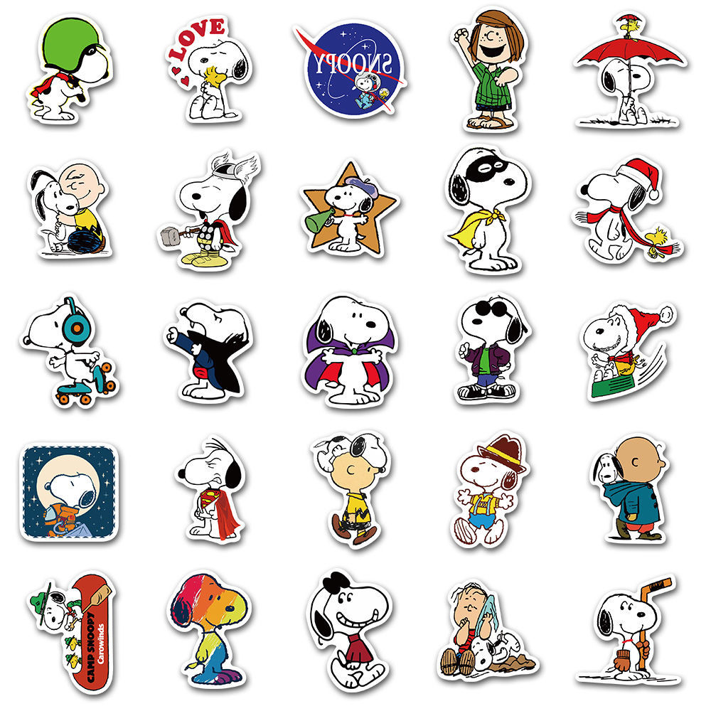 卡通史努比贴纸防水50张不重复史努比贴纸图案卡通可爱小狗头盔手机壳