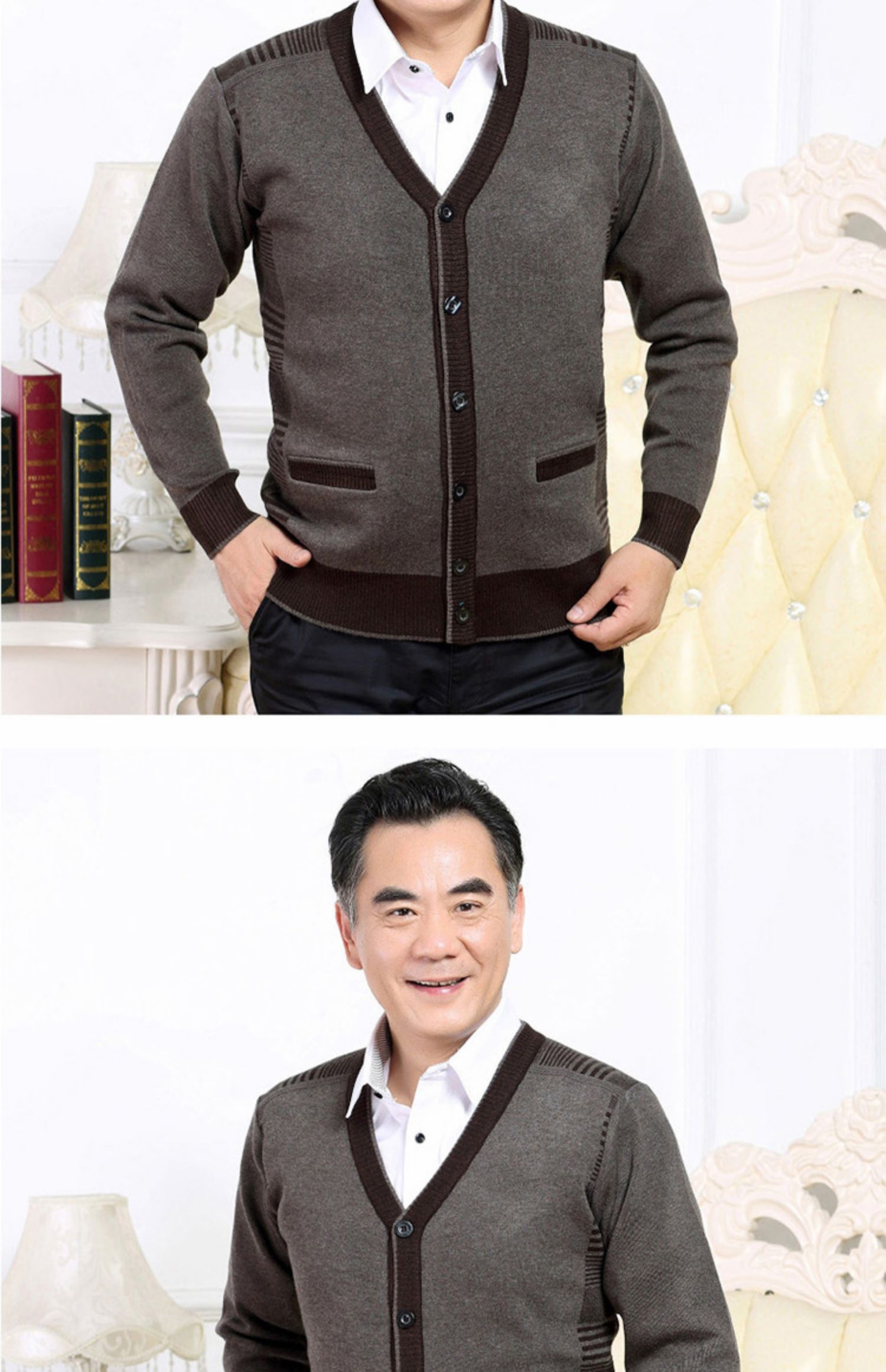 老人头2020中老年男士羊毛衫爸爸秋冬v领针织衫老人爷爷毛衣开衫父亲