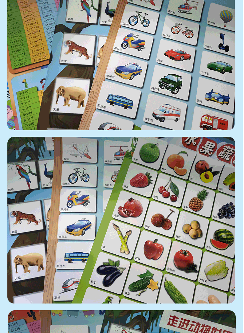 惠典正版幼小衔接挂图10册交通工具学古诗字母动物世界象形识字标水果
