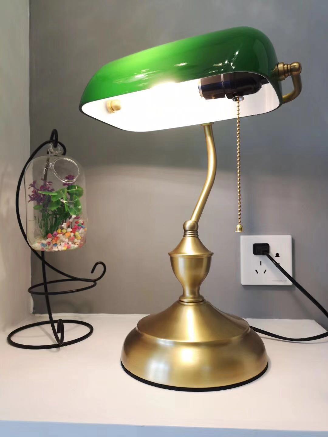 中式美式复古典银行台灯灯卧室书房民国绿罩老上海台灯一等品玻璃罩配