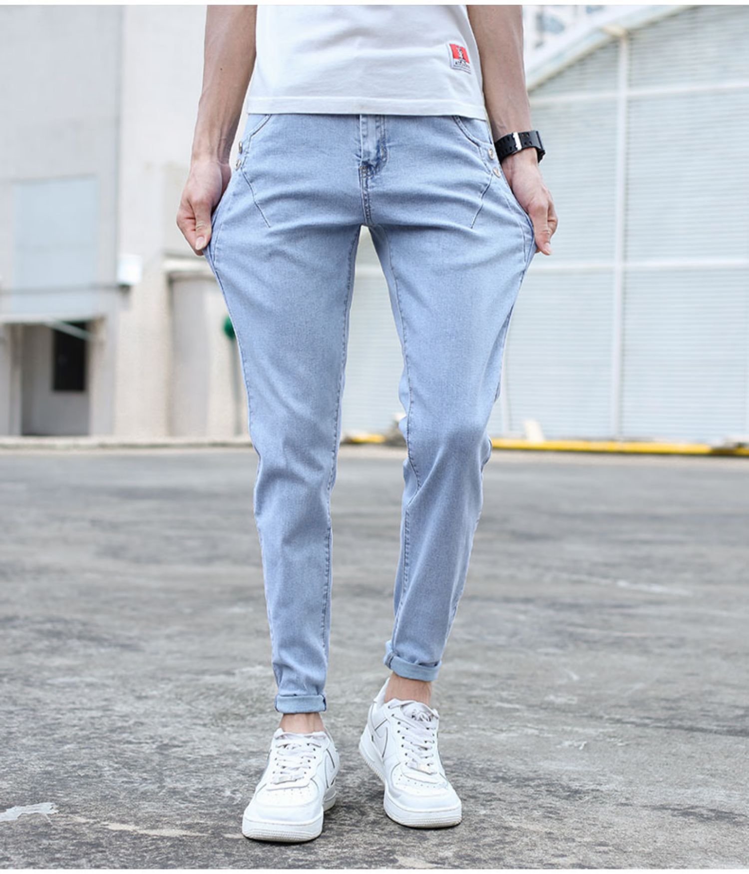 newlake男士牛仔裤秋季款浅色韩版潮流弹力修身小脚休闲百搭潮牌九分