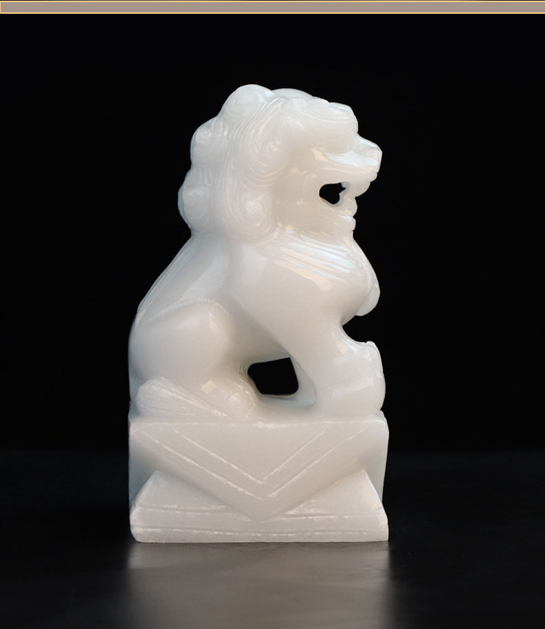 礼氏嘉天然玉石狮子摆件一对家居客厅办公室摆设宫门石狮子乔迁礼品