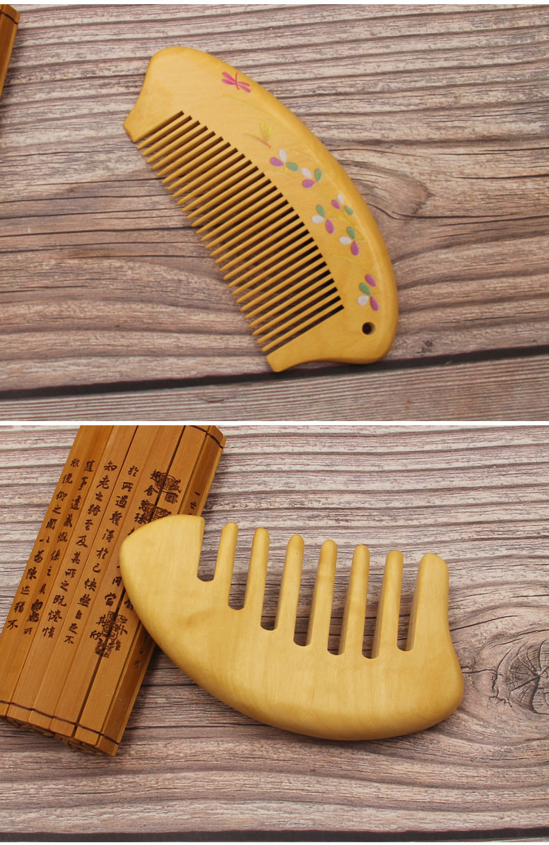 梳子女黄杨木梳天然防静电防脱发家用长发彩绘木梳男女礼物款式2手柄