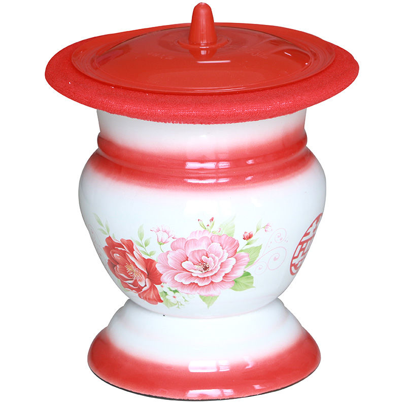 痰盂搪瓷尿桶成人尿盆带盖搪瓷防臭家用起夜桶老人卧室加厚尿壶 矮白