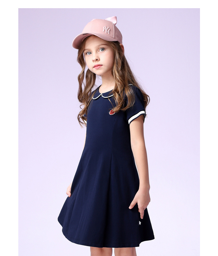 安奈儿童装女童连衣裙短袖学院风裙衣夏装新款洋气运动裙子潮
