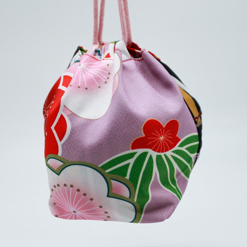 和服手袋日本和风小包手拎包布艺樱花包零钱杂物包酒红小樱花均码