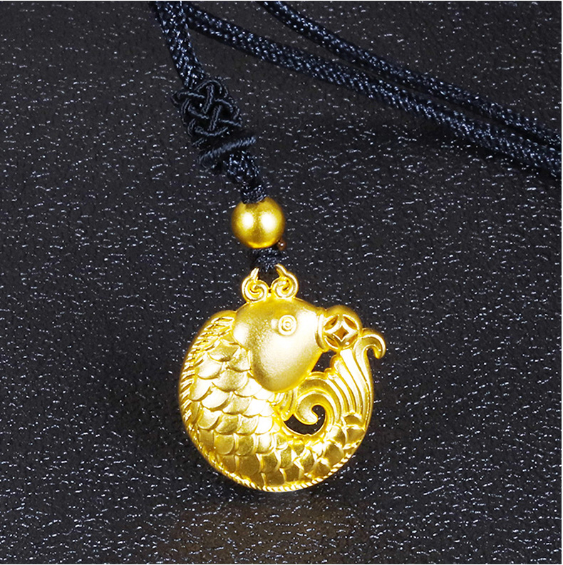 黄金码头古法足金999鲤鱼吊坠镂空金鱼坠子女送子女爱人生日礼物