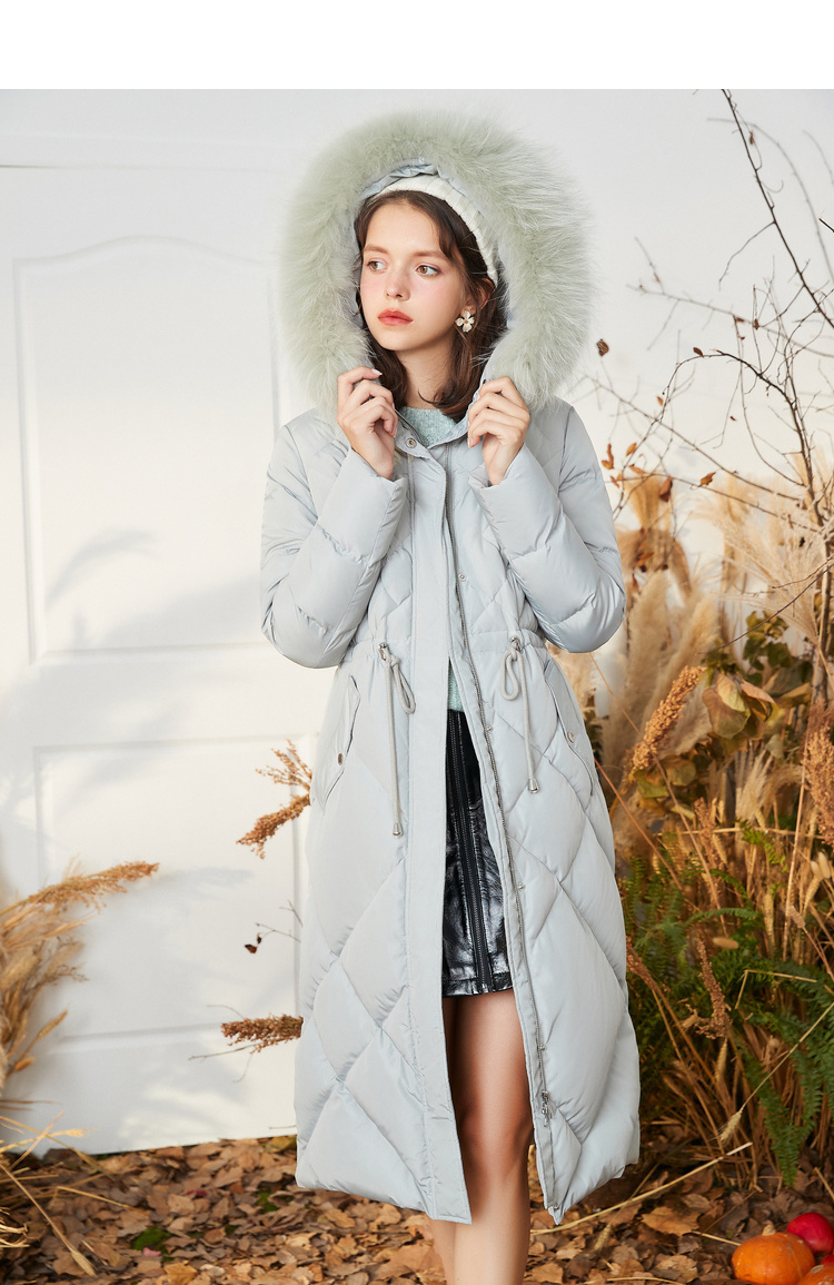 拉夏贝尔拉贝缇黑色羽绒服女中长款冬新款过膝鸭绒外套加厚