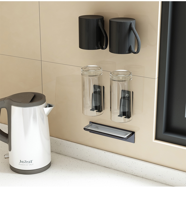 杯架子置物架古达壁挂式免打孔杯托茶杯玻璃水杯架子不锈钢沥水倒挂架