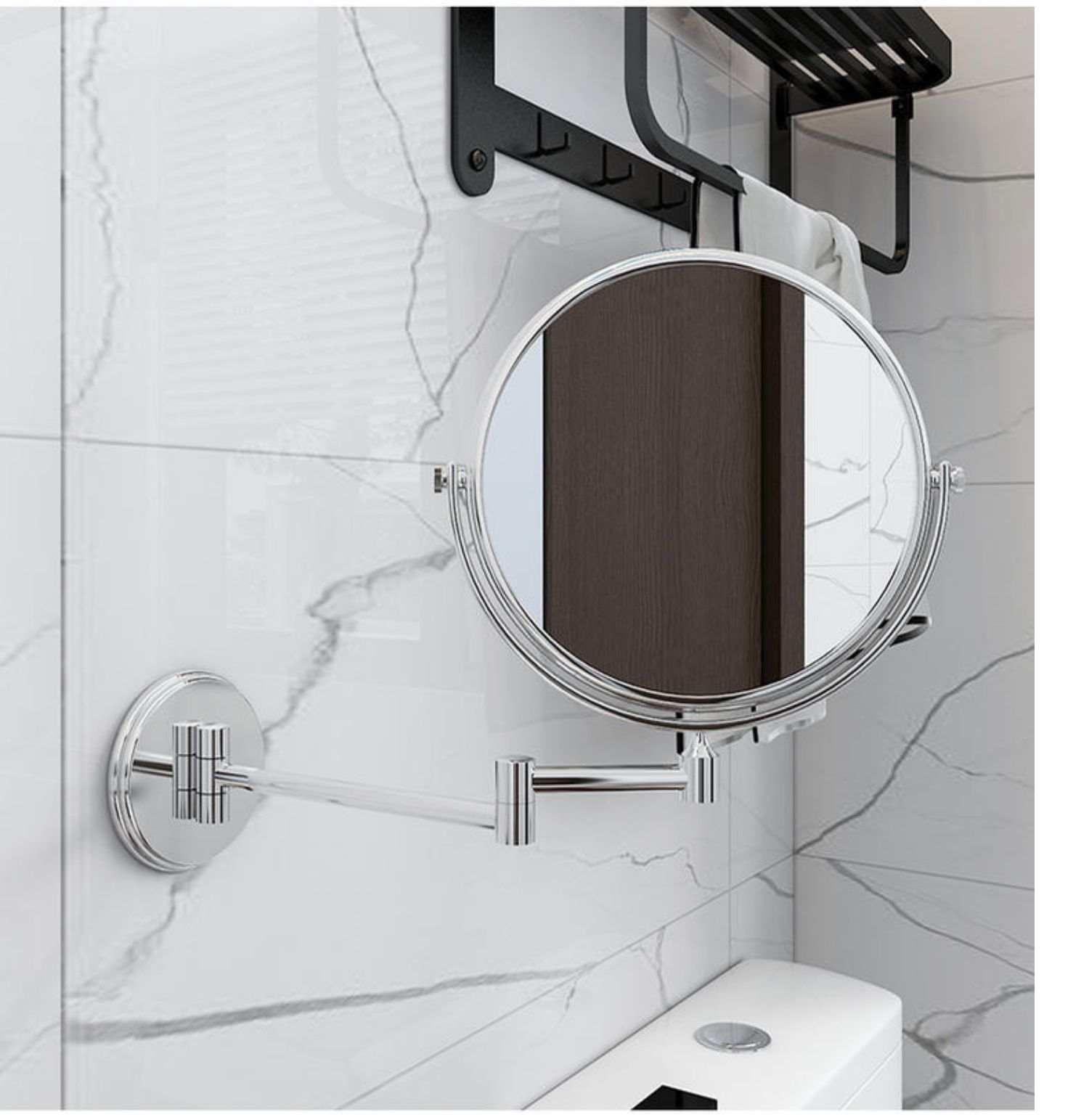 yicheng浴室化妆镜子壁挂折叠大号美容卫生间伸缩免打孔可推拉伸放大