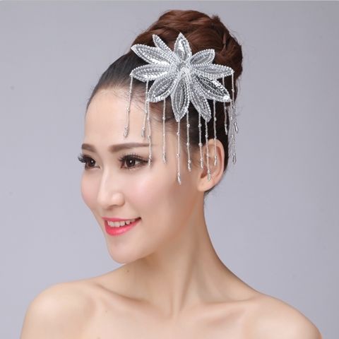 新款民族舞蹈头饰秧歌舞现代舞台演出服头花广场舞古典舞蹈头饰 银