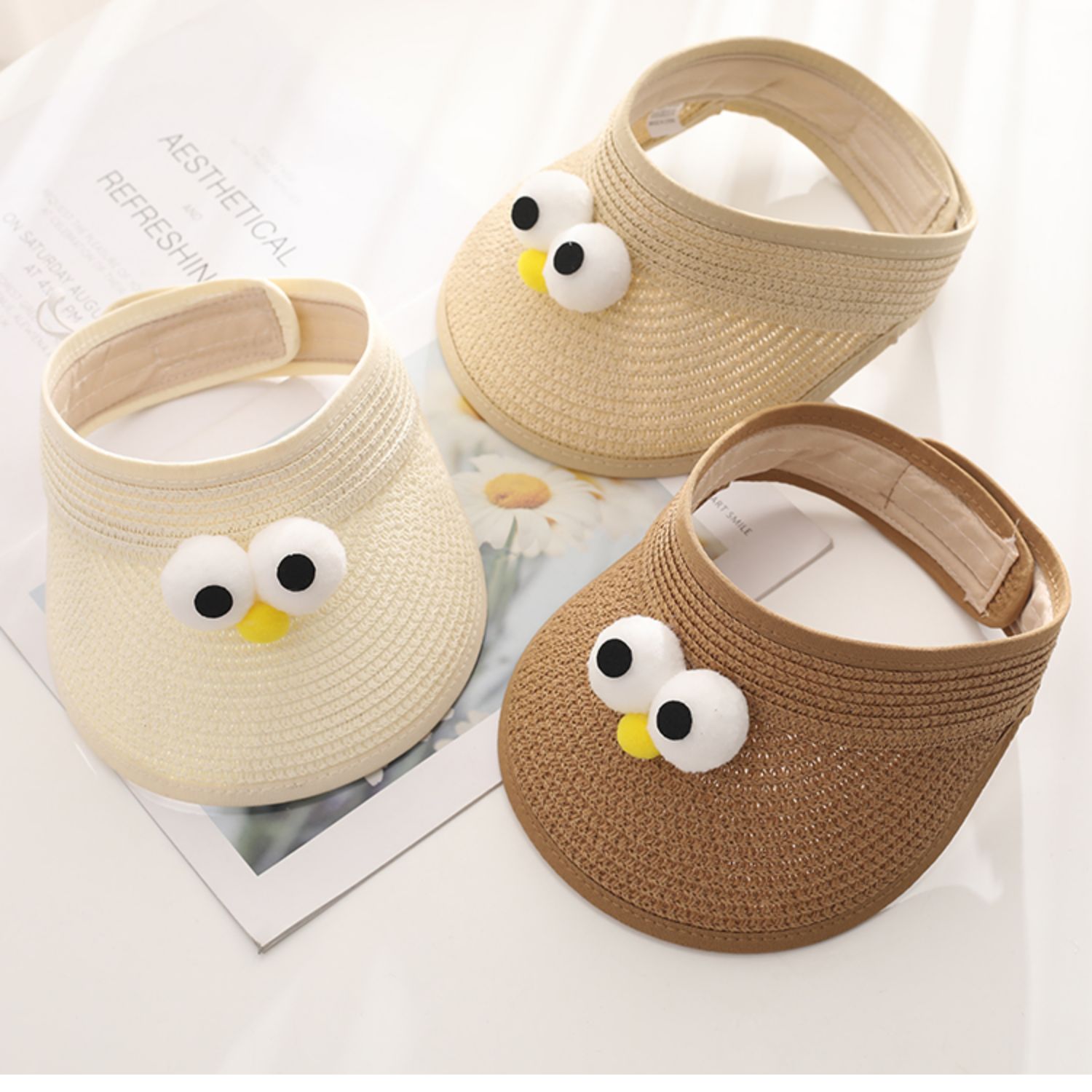 《儿童帽子夏防晒男女宝宝草帽空顶可爱超萌遮阳太阳凉帽婴儿薄款帽