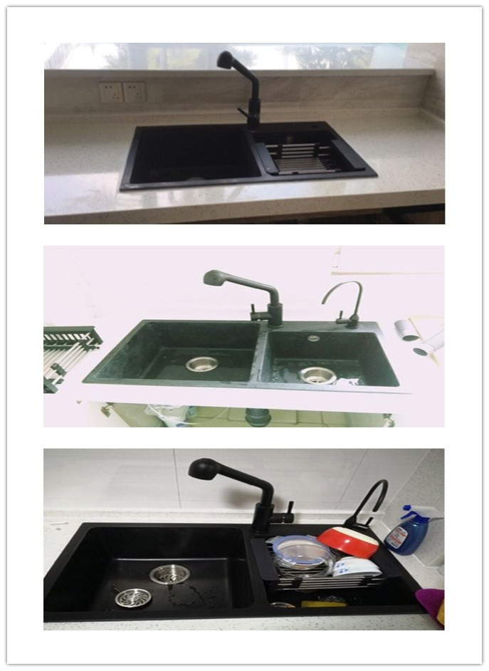 【彤派厨盆/水槽1】 欧贝斯进口家用厨房黑色石英石水洗菜盆手工双