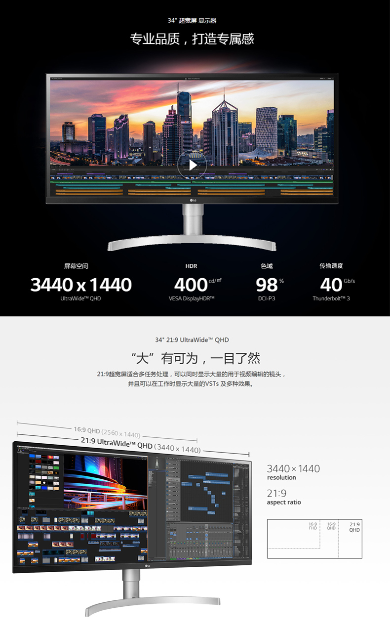 lg34wl85034英寸hdr400技术219超宽带鱼屏nanoips广色域电脑办公设计