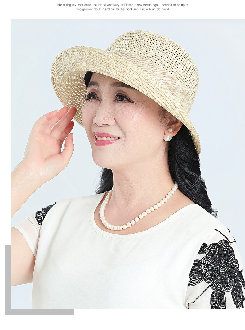 夏季中老年防晒遮阳帽女士帽透气老太阳帽时尚中年妈妈帽