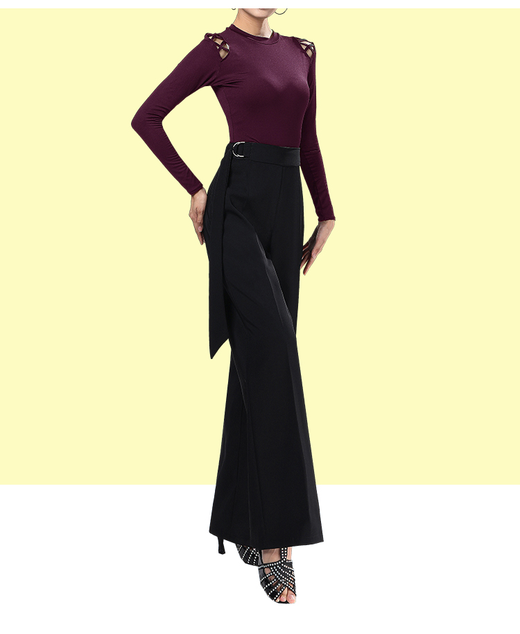 国标舞裤女士新款摩登舞裤女交谊舞拉丁舞带高腰阔腿直筒长裤