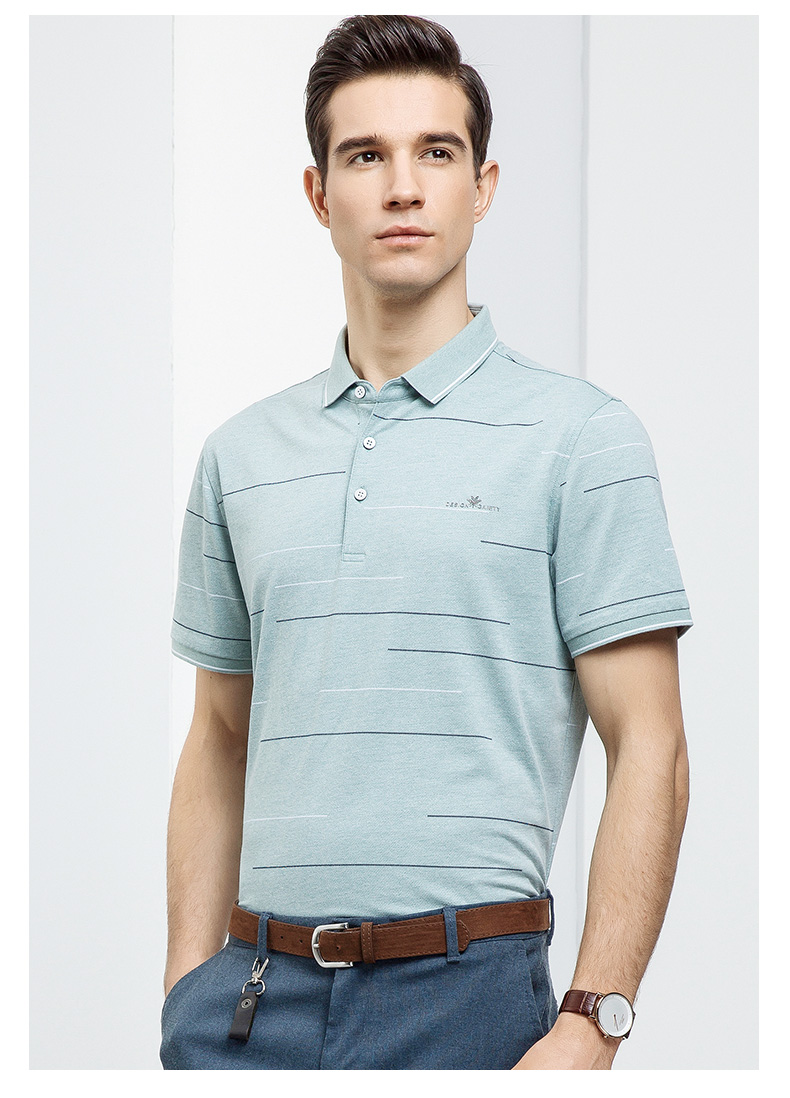 romon罗蒙短袖男士t恤夏季休闲条纹薄款t恤中青年男士翻领polo衫