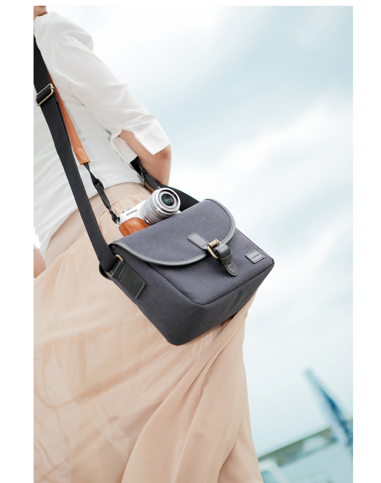 淑塔可可女士单肩包复古防水相机包 灰色 复古防水相机包摄影包帆布
