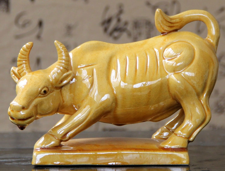 唐三彩牛陶瓷牛水牛摆件工艺品家居客厅装饰品风水转运化煞镇宅