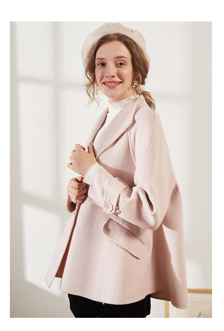 拉夏贝尔拉贝缇冬季毛呢外套女双面呢大衣女冬款宽松保暖羊毛加厚