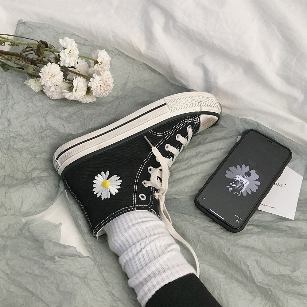 广赫女士帆布鞋609060088665 ins网红小雏菊高帮帆布鞋女2020新款潮鞋