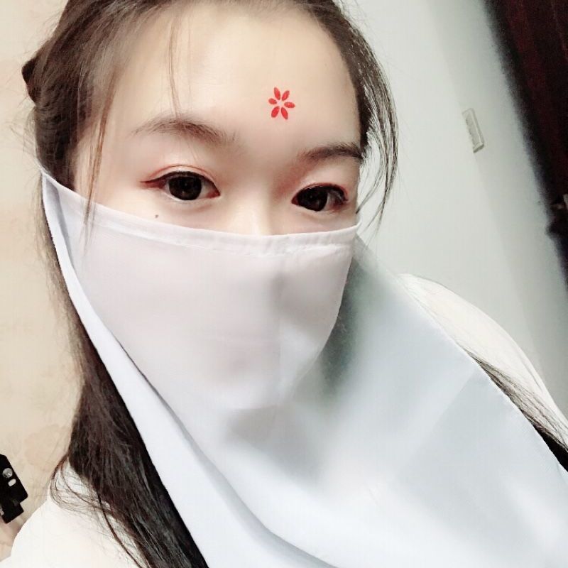 古风遮容纱雪纺长方形系带面纱防晒神器古装写真配饰蒙面巾浅蓝