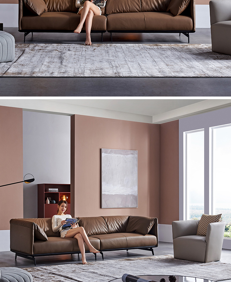 爱舒asnug真皮沙发北欧头层牛皮客厅整装现代简约转角意式小户型