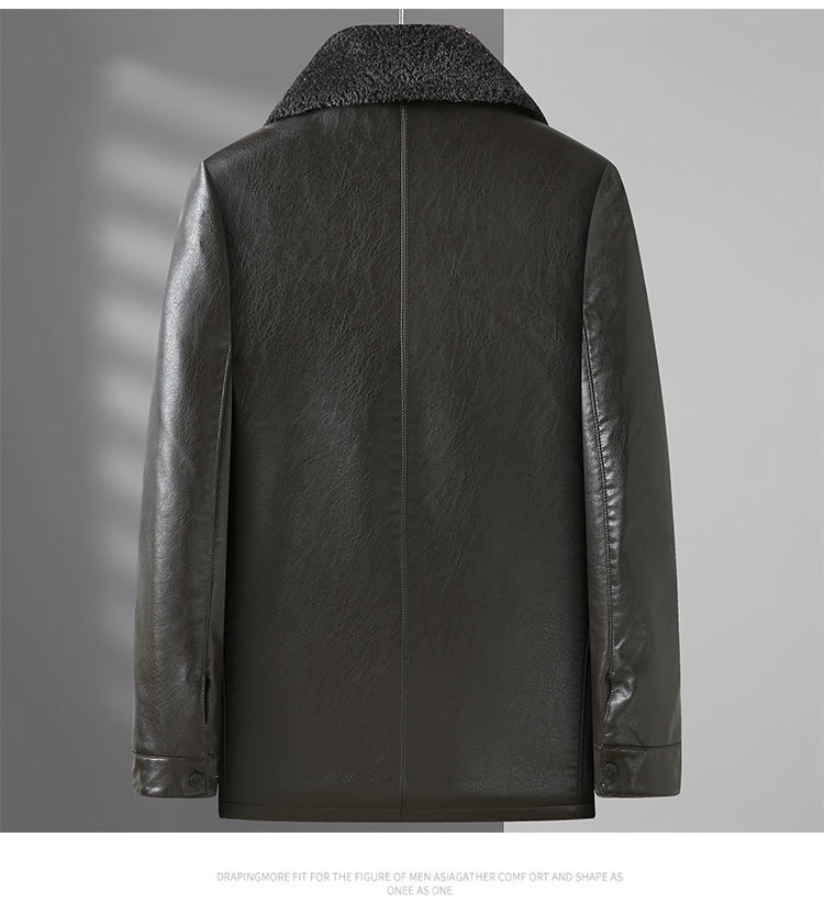 保威特犀牛冬季翻领皮衣男外套保暖皮毛一体夹克皮棉衣中年潮9798