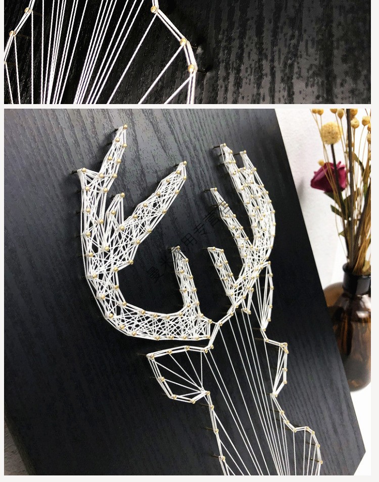 抽象鹿头手工制作立体装饰画材料包钉子绕线diy纱线画成品